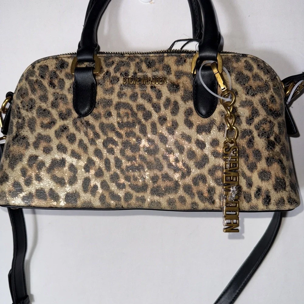 Steve Madden Women's Leopard‎ Bysmth Satchel Crossbody Handbag Purse Brown Black